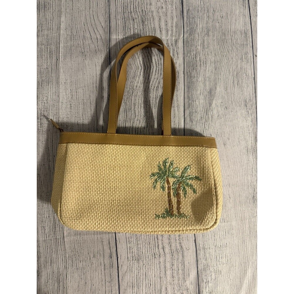 Cappelli Small Coconut Palm Trees Straw Bag  Palm Zip Fabric Inside